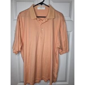 Fairway & Greene Polo Shirt Mens‎ Large Orange Striped Cotton Short Sleeve Golf